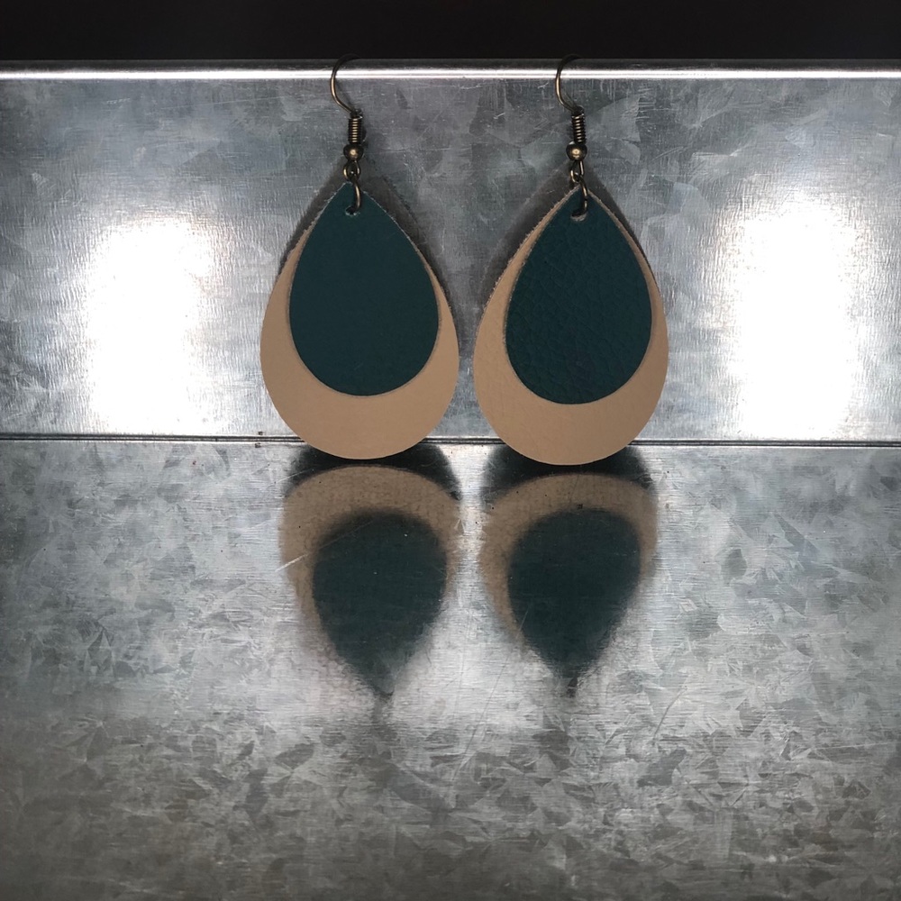 2” Tear Drop Faux Leather Earrings